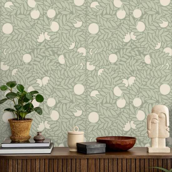 Orangeraie Papier peint floral vert pâle