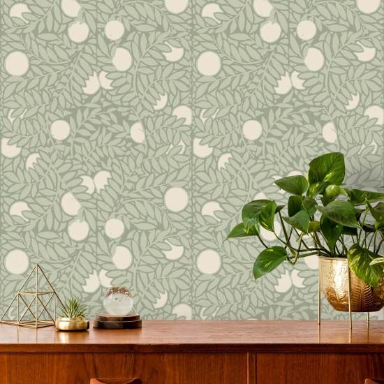 Orange Grove Pale Green Floral Wallpaper