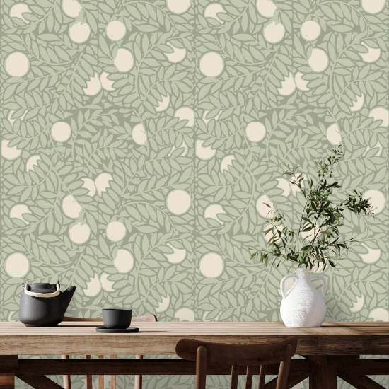 Orange Grove Pale Green Floral Wallpaper