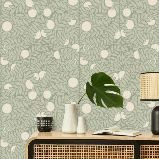 Orange Grove Pale Green Floral Wallpaper