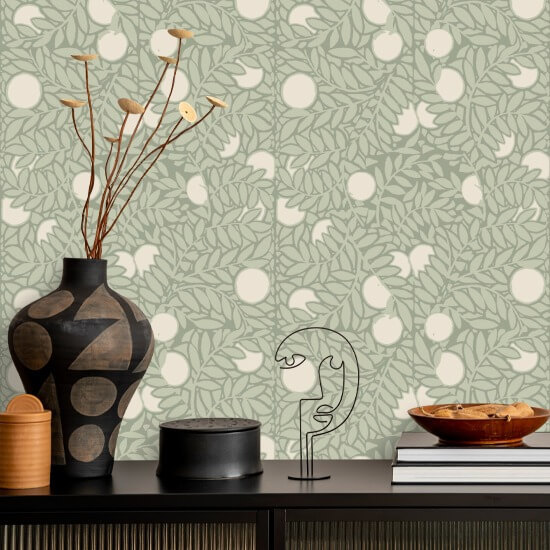 Orangeraie Papier peint floral vert pâle