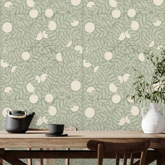 Orange Grove Pale Green Floral Wallpaper