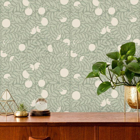 Orange Grove Pale Green Floral Wallpaper