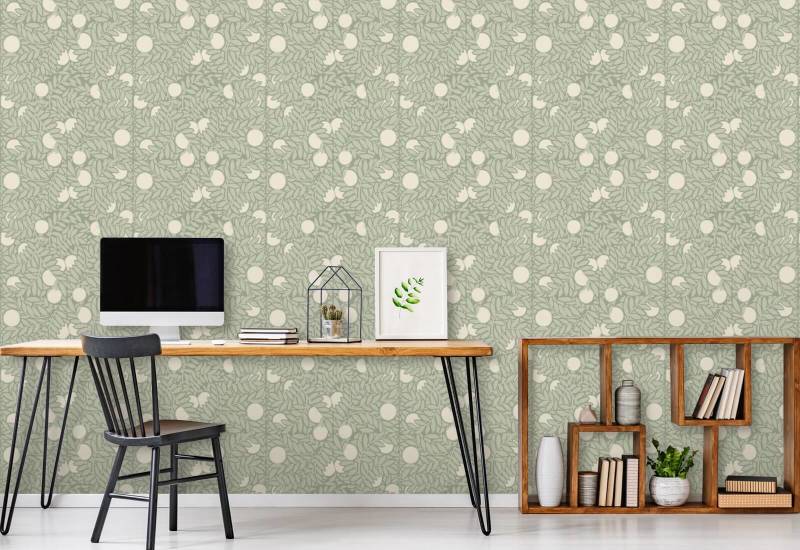 Huerto de naranjos Papel pintado floral verde pálido