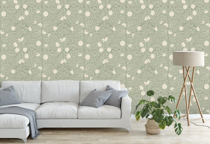 Orange Grove Pale Green Floral Wallpaper