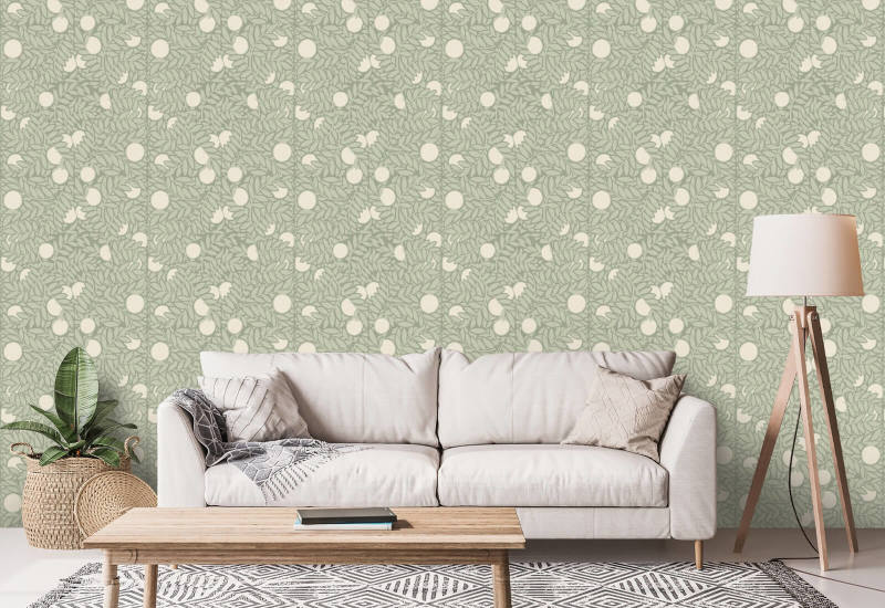 Orangeraie Papier peint floral vert pâle