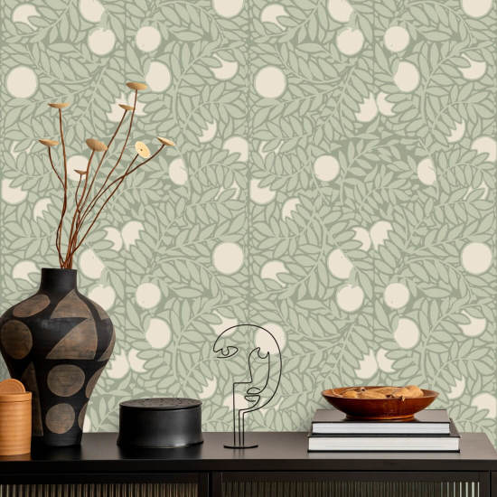 Apelsindungen Ljusgrön blommig tapet