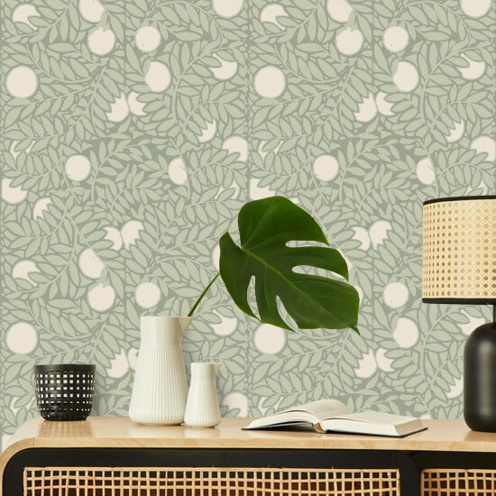 Orange Grove Pale Green Floral Wallpaper