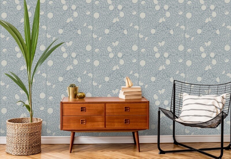 Orange Grove Pale Mineral Blue Floral Wallpaper