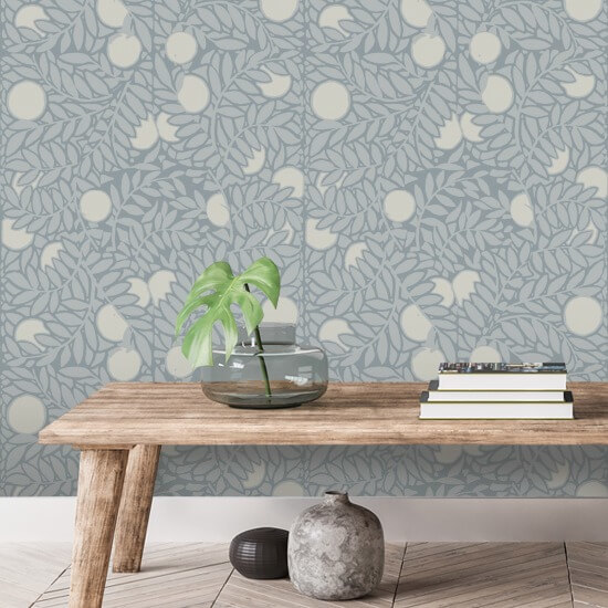 Orangeraie Papier peint floral bleu minéral pâle