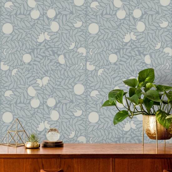 Huerto de naranjos Papel pintado floral azul mineral pálido