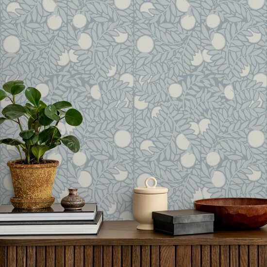 Aranceto Carta da parati floreale blu minerale pallido