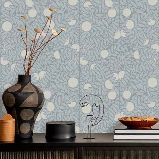 Orange Grove Pale Mineral Blue Floral Wallpaper