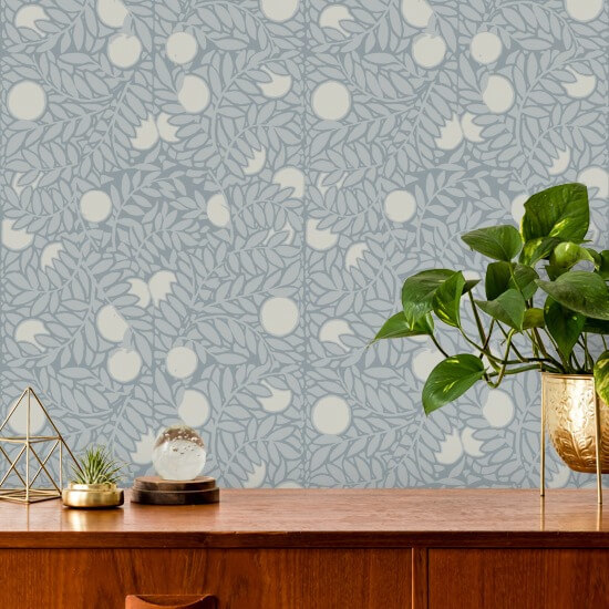 Orange Grove Pale Mineral Blue Floral Wallpaper