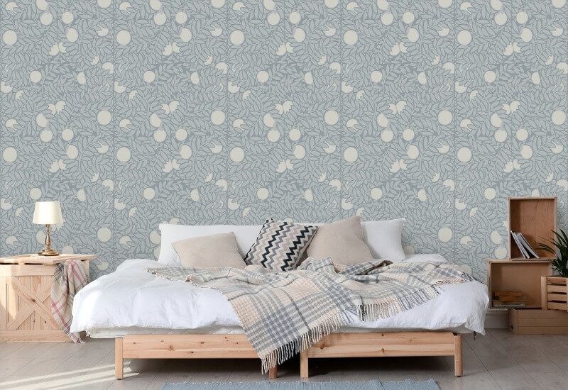 Orange Grove Pale Mineral Blue Floral Wallpaper