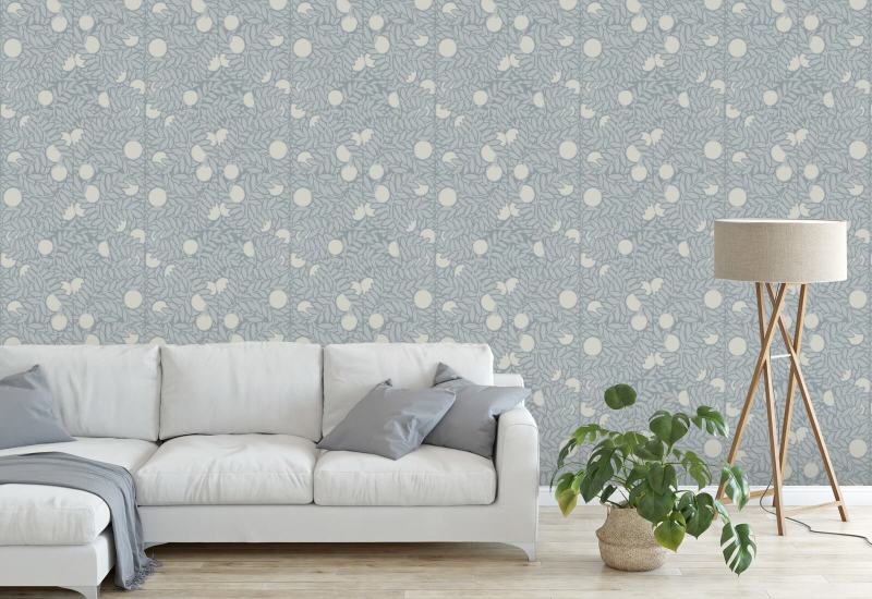 Appelsinlund Bleg mineralblå blomstertapet