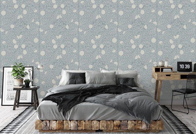 Orange Grove Pale Mineral Blue Floral Wallpaper