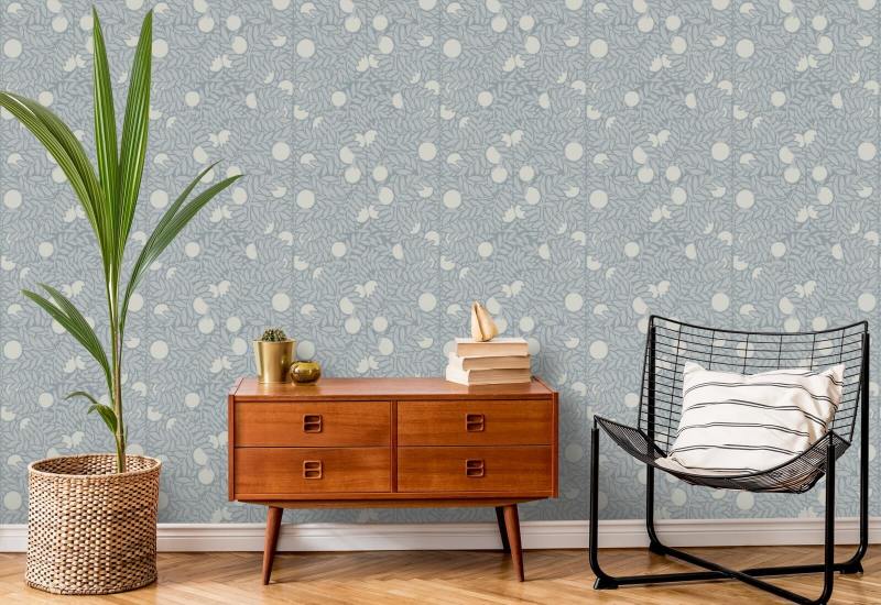 Huerto de naranjos Papel pintado floral azul mineral pálido