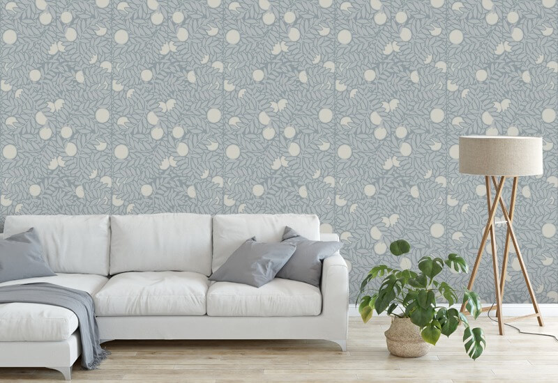 Orangeraie Papier peint floral bleu minéral pâle