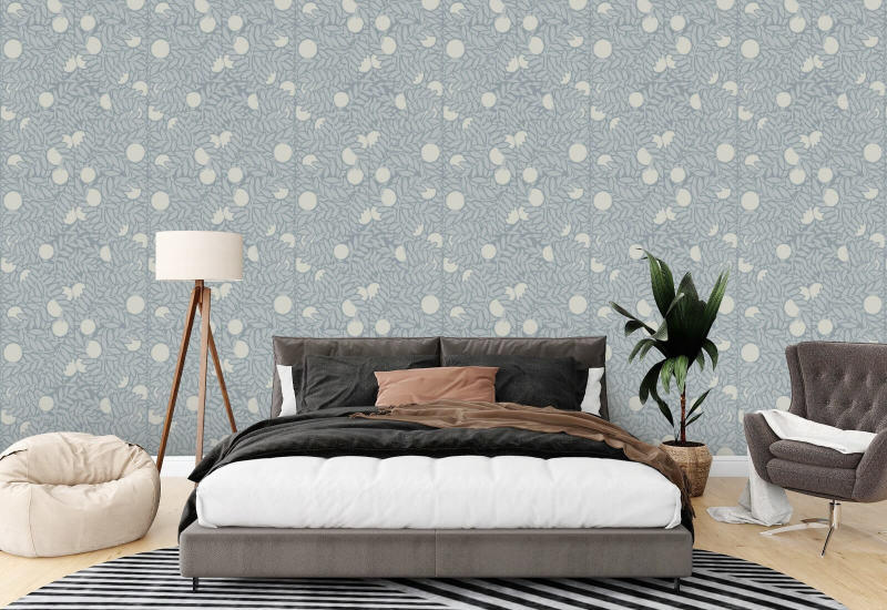 Orange Grove Pale Mineral Blue Floral Wallpaper