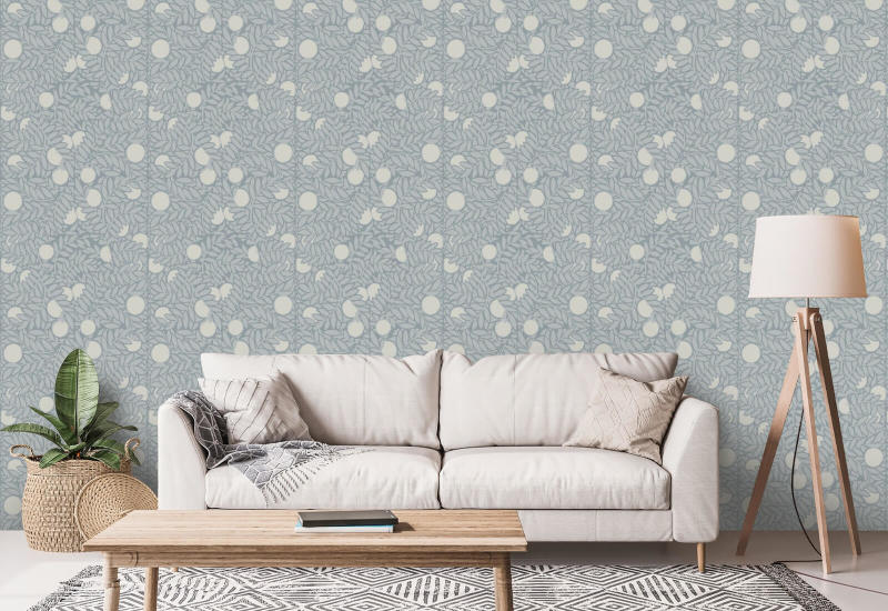 Orange Grove Pale Mineral Blue Floral Wallpaper