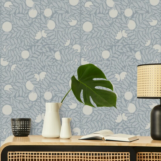 Orange Grove Pale Mineral Blue Floral Wallpaper
