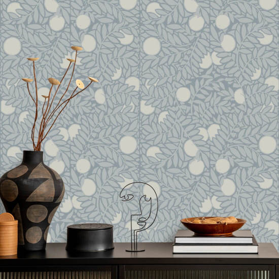 Orangeraie Papier peint floral bleu minéral pâle