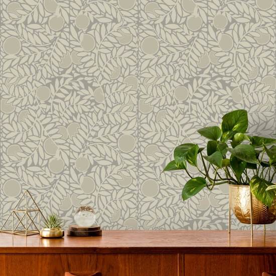 Orange Grove Walnut Floral Wallpaper