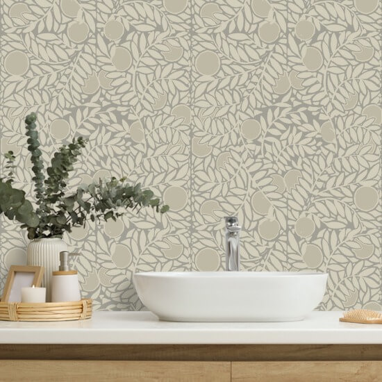 Orange Grove Walnut Floral Wallpaper
