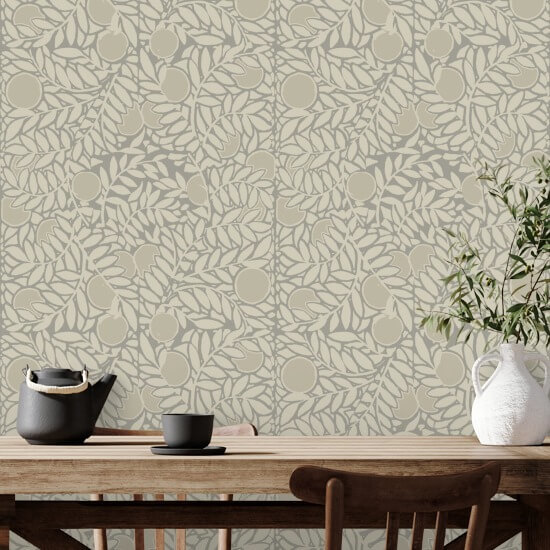 Orange Grove Walnut Floral Wallpaper