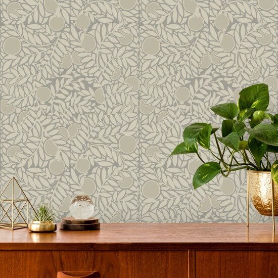 Orange Grove Walnut Floral Wallpaper