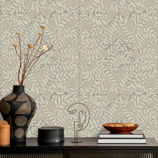 Orange Grove Walnut Floral Wallpaper