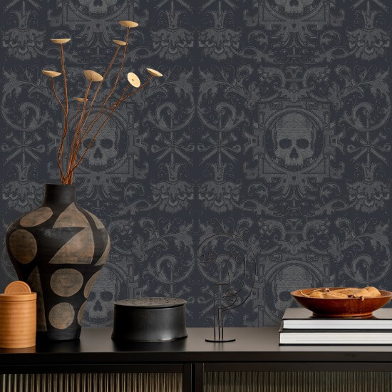 Totenkopf-Box Schwarze Tapete