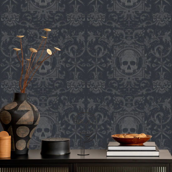 Scatola con teschio Carta da parati nera