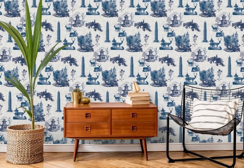 Pagoda Toile Moon Wallpaper