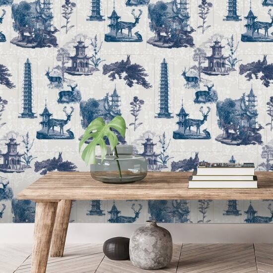 Toile Pagoda Papier peint Moon