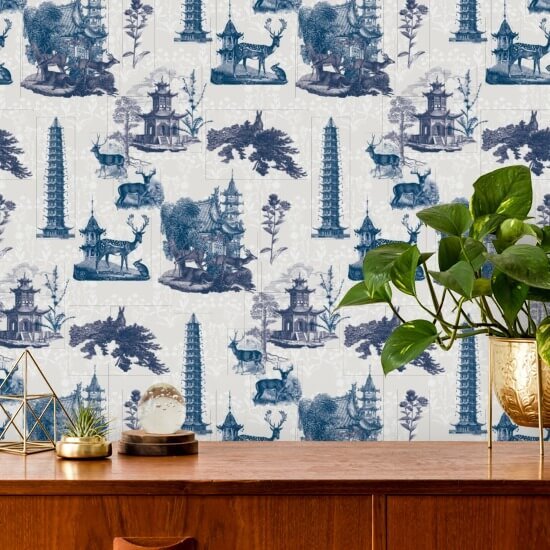 Pagoda Toile Maanbehang