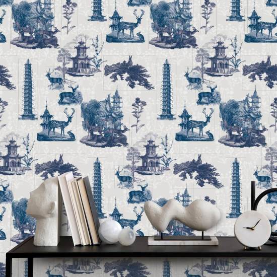 Toile Pagoda Papier peint Moon