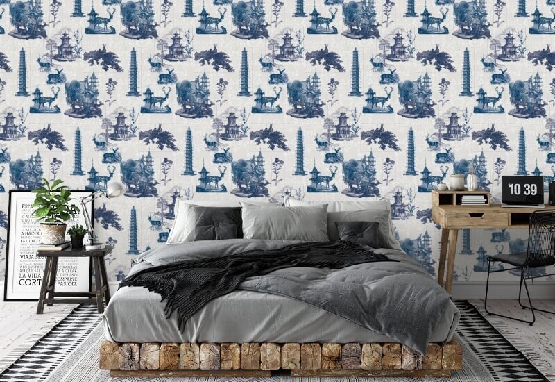 Toile Pagoda Papier peint Moon