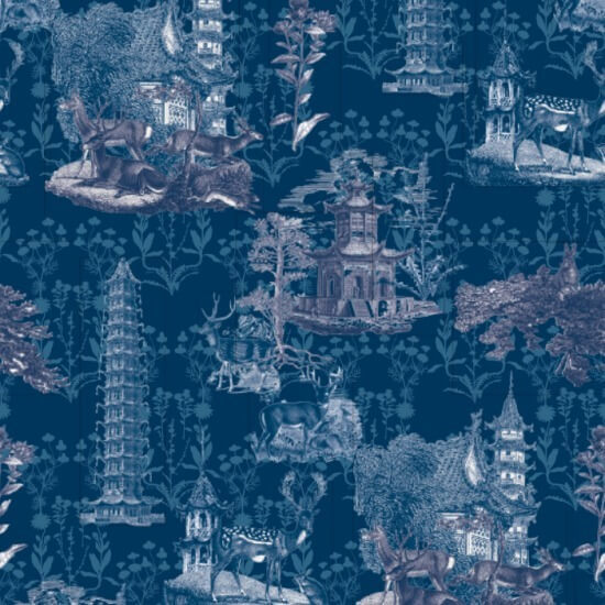Pagoda Toile Midnight Wallpaper