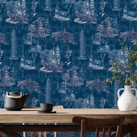 Pagoda Toile Midnight Bakgrund