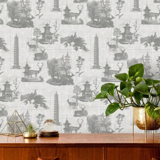 Pagoda Toile Papel pintado de carbón