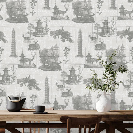 Pagode Toile Kohle-Tapete