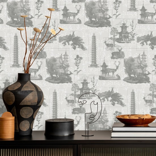 Pagoda Toile Houtskoolbehang
