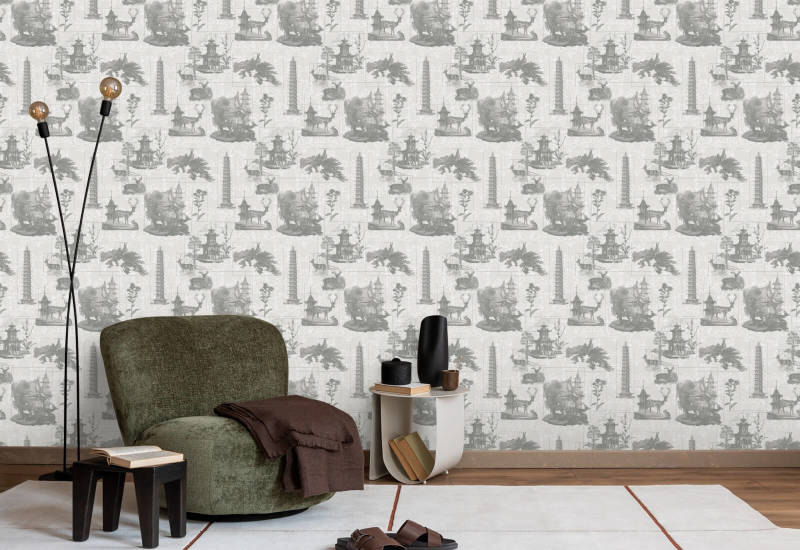 Toile Pagoda Papier peint anthracite