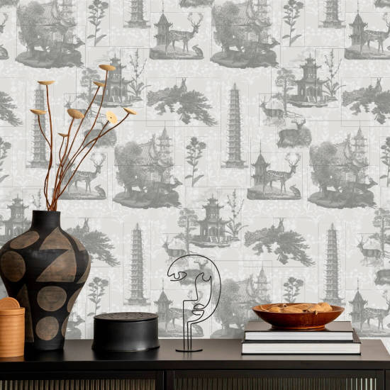 Toile Pagoda Papier peint anthracite