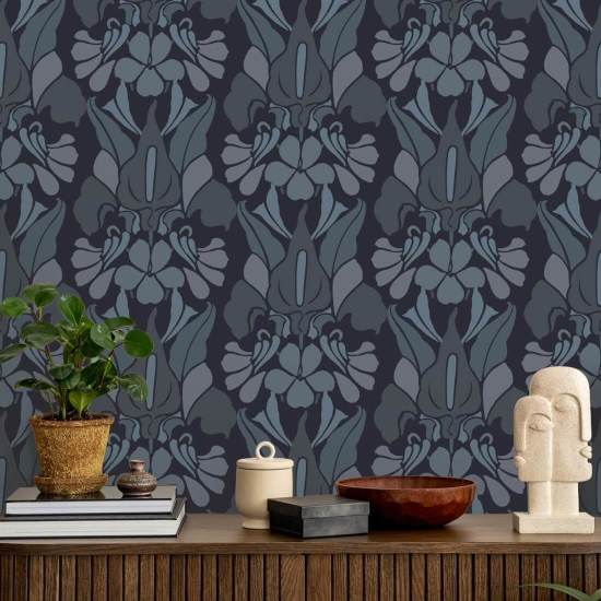 Drakenbloem Grijs/blauw behang