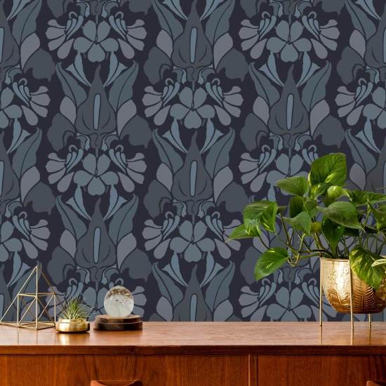 Drakenbloem Grijs/blauw behang