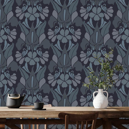 Dragon Flower Grey/Blue Wallpaper