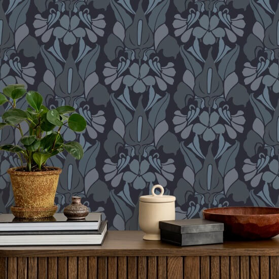 Drachenblume Grau/Blaue Tapete